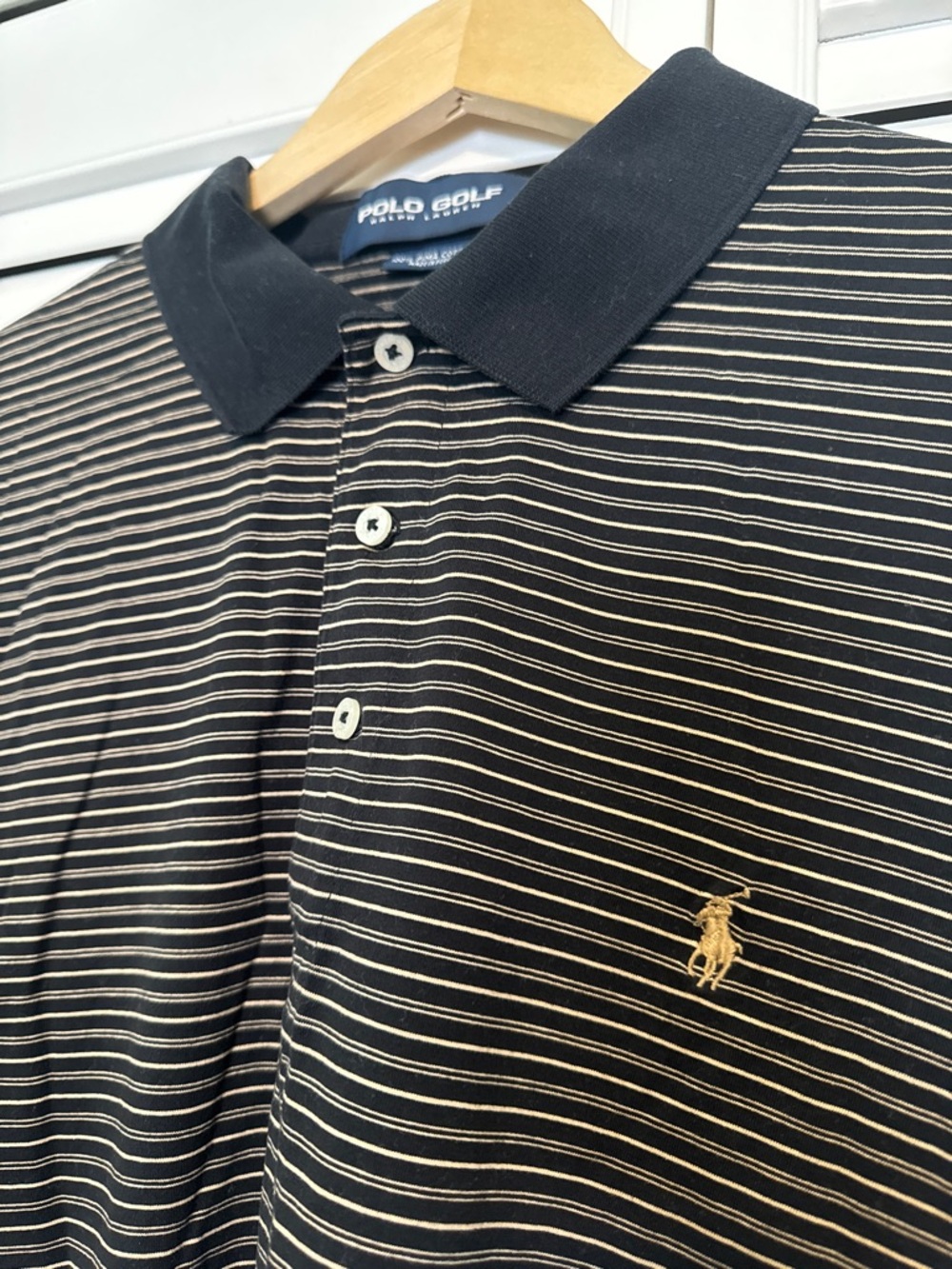 Polo Golf Ralph Lauren Men's Size L Pima Cotton Black Striped Short Sleeves